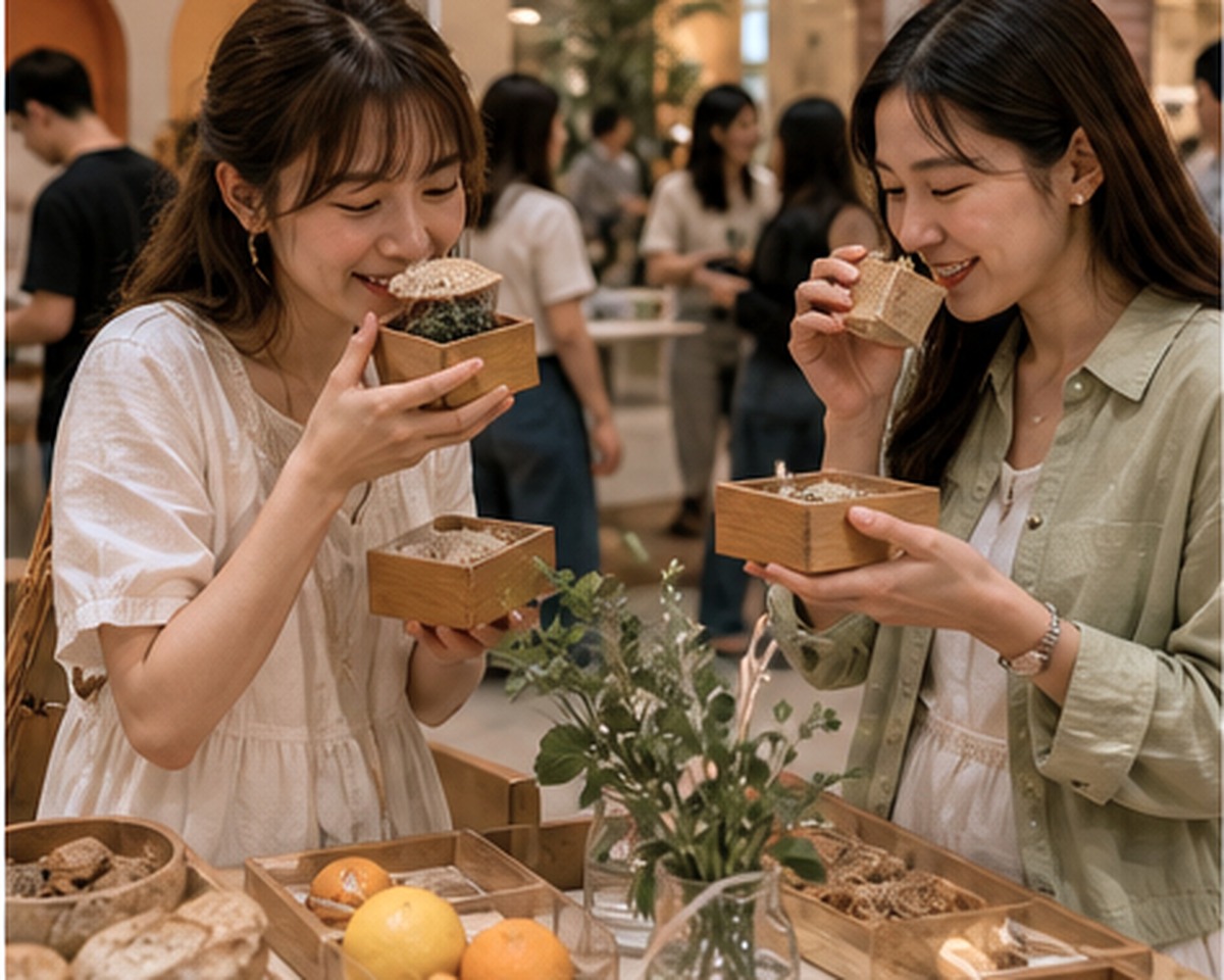 參加者打開氣味盒分辨麵包、柑橘同香草